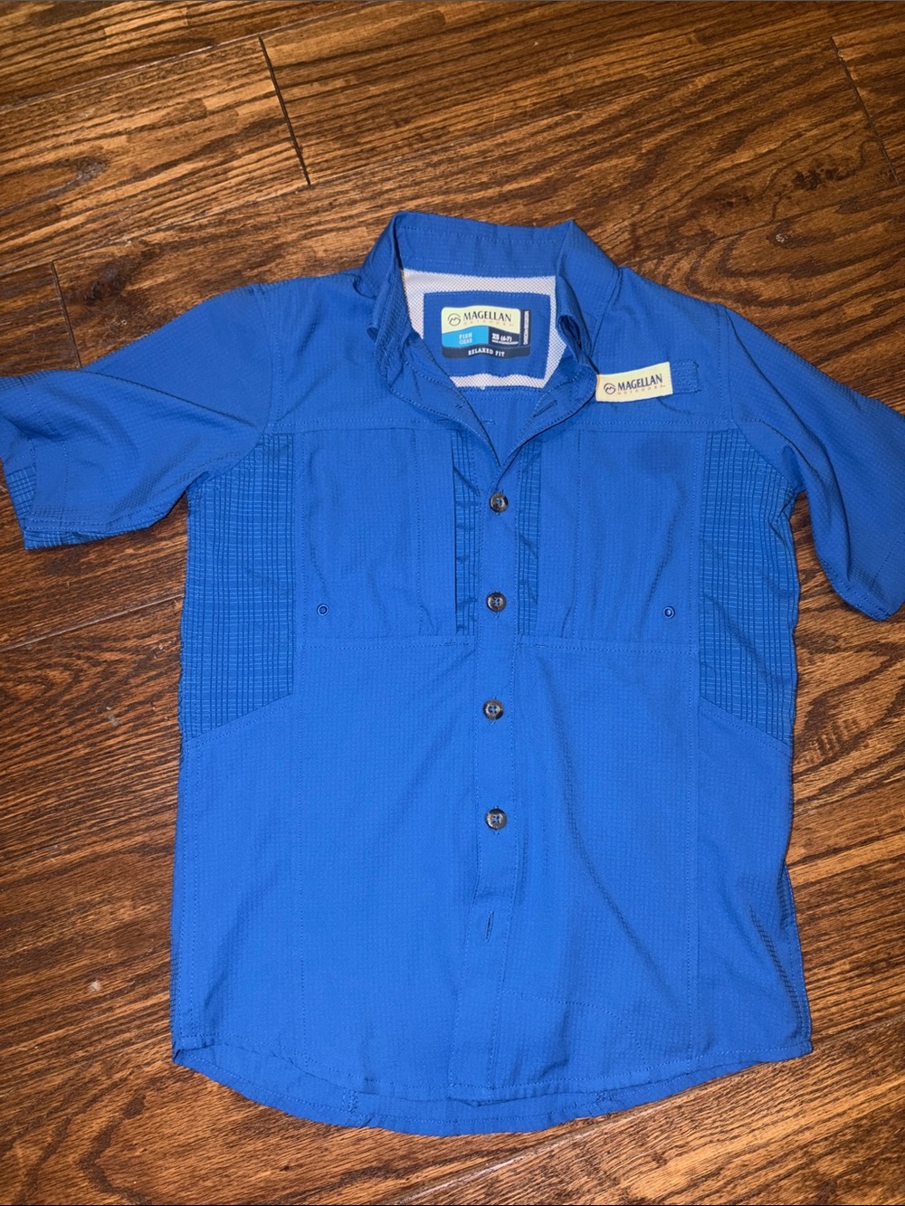 Magellan Outdoors Boys Blue Short Sleeve Button Shirt